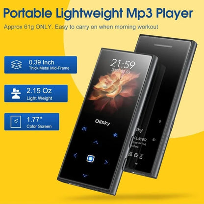 Oilsky 64GB MP3 Player Portable Digital Lossless Music Player with Bluetooth 5.0 FM Radio Built-in Speaker Touch Button Voice