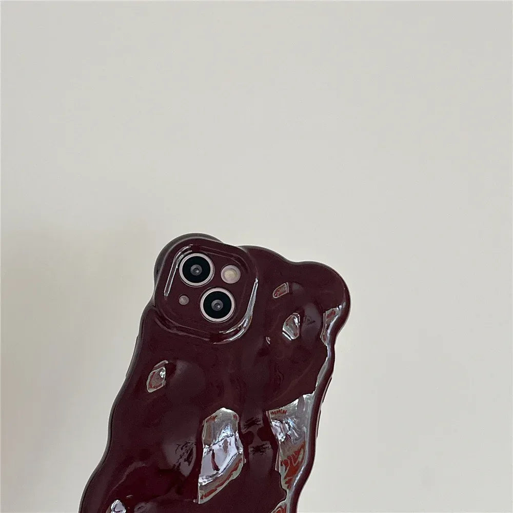 Casing Wine Red Phone Case Compatible for IPhone 11 13 12 14 Pro Max Luxury Luxury glossy wave pattern Solid Color Phone Cover