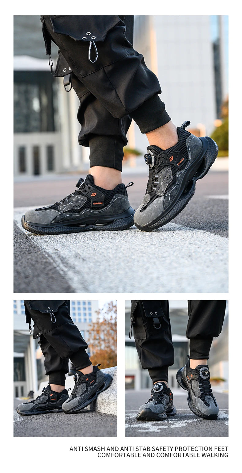 Fashion Male work safety shoes Rotating button Steel Toe shoes Work Sneakers Puncture-Proof Protective Shoes Security Boots Men