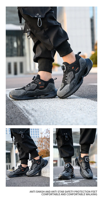 Fashion Male work safety shoes Rotating button Steel Toe shoes Work Sneakers Puncture-Proof Protective Shoes Security Boots Men