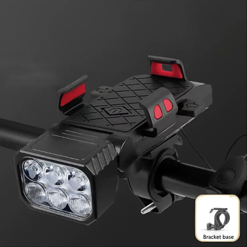Bicycle Front Light with Horn & Phone Holder Cycling Bicycle Headlight Multifunctional Phone Holder Lamp Cycling Accessories