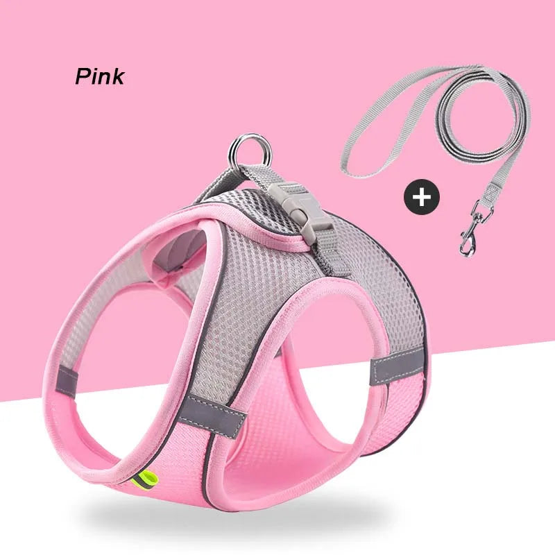Adjustable Soft Mesh Pet Harness with Leash Escape-Proof Reflective Dog Walking Vest for Small and Medium Cats Puppies