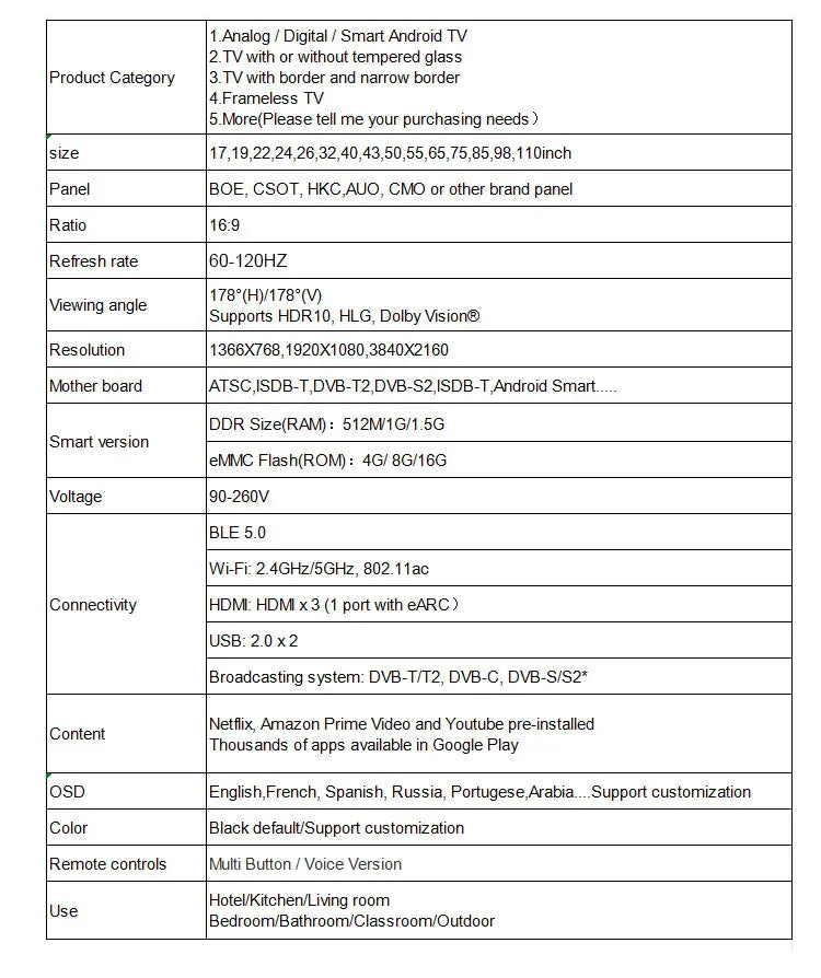 22-24 Inch Intelligent Network TV with TV Function LED Television Home Appliances IPS 1920*1080 Resolution PAL\NTSC\SECAM