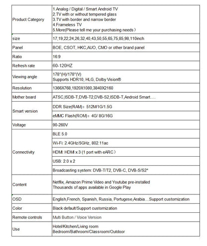 22-24 Inch Intelligent Network TV with TV Function LED Television Home Appliances IPS 1920*1080 Resolution PAL\NTSC\SECAM