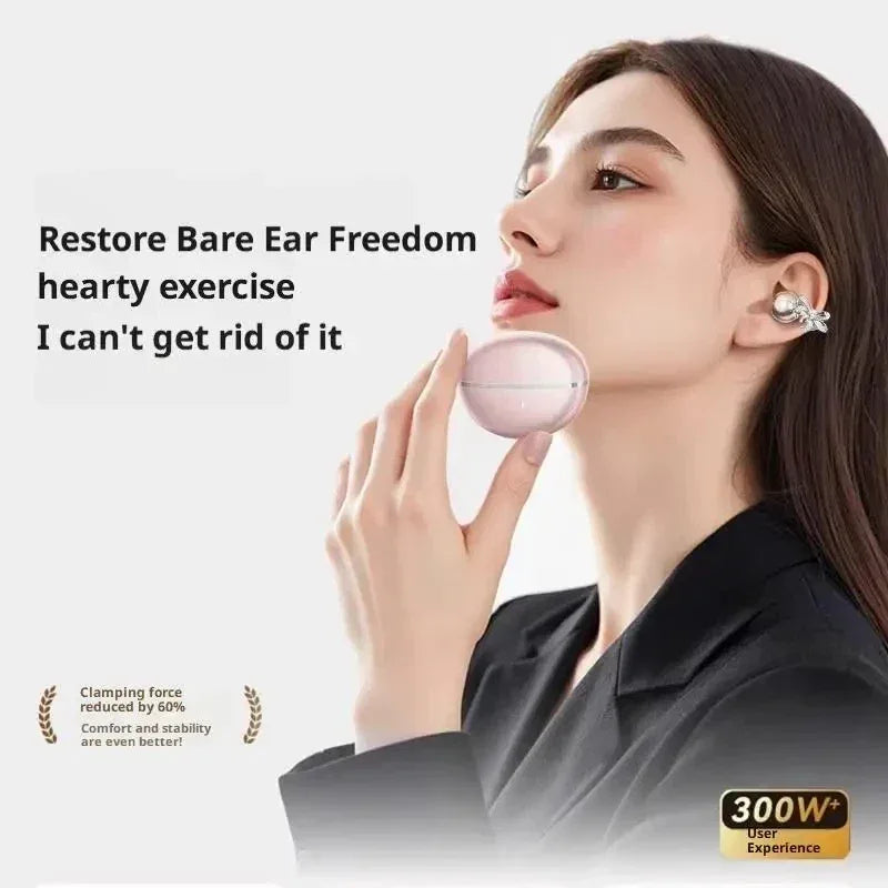 Vivo Clip-on Earbuds Wireless Bluetooth Open Ear Headphones with Detachable Crystal Bowknot Earrings For Sports Fitness Workouts