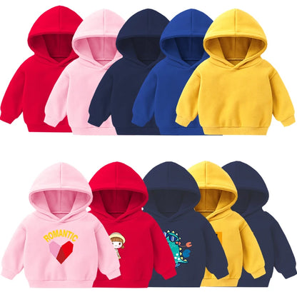 1pcs Boys Girls Thick Velvet Cartoon Tees Kids Solid Casual Fashion Warm Autumn Winter Sweatshirt Hoodie Baby Cloths Infant Tops