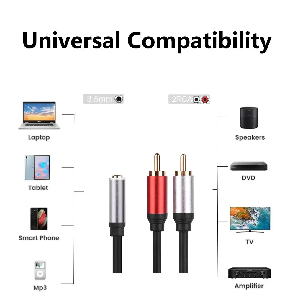 Stereo 3.5 RCA Y Cable 2RCA Male to 3.5mm Female AUX Jack Adapter Audio Cord for Computer MP3 Phone Speaker Home Theater DVD