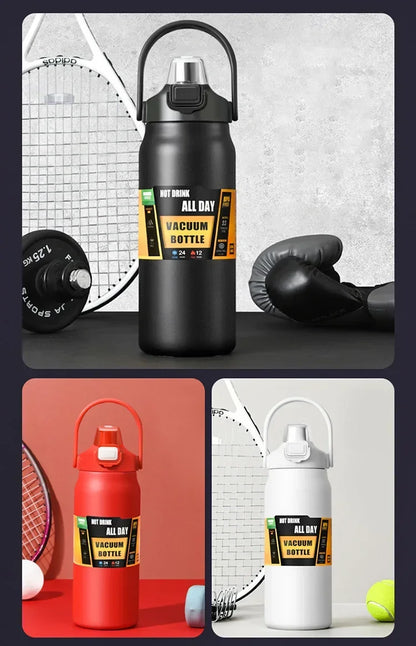 Outdoor Thermos Portable 304 Stainless Steel Thermal Mug, Vacuum Flask Cold & Hot Sports Water Bottle with Straw