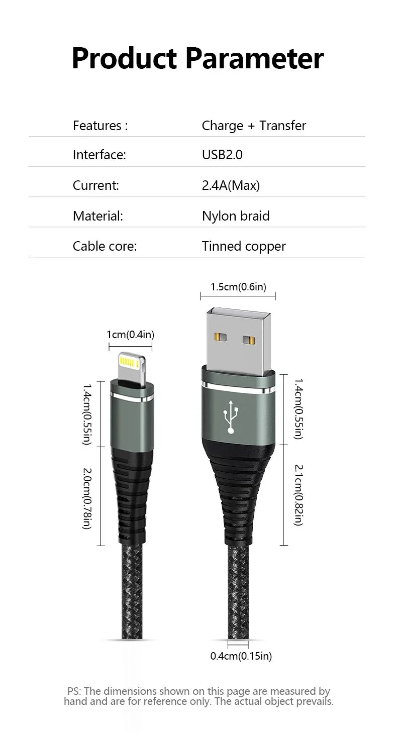 Lightning Cable USB Original Fast Charging Cord for Iphone 14 13 12 11 Pro Max XS X XR 7 8 6 Plus SE Nylon Braided Charger Cord