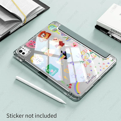 Case for iPad Pro 11 M4 M5 2024 2025, with Pencil Holder, Shockproof Slim Cover with Clear Hard PC Back Shell, Auto Sleep/Wake