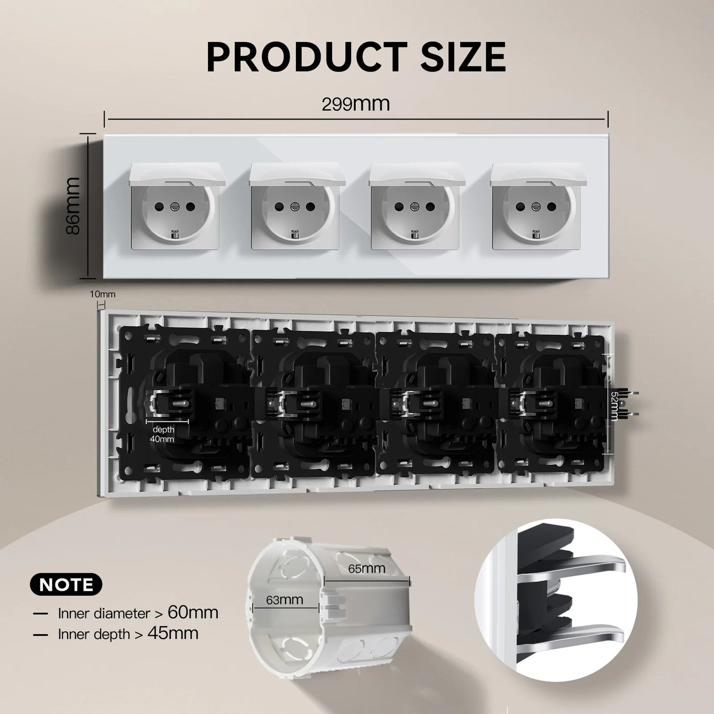 BSEED EU Standard Wall Electric Socket With Cover 16A Bathroom Power Sockets Outdoor Outlet Waterproof Glass Panels E Series