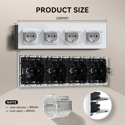 BSEED EU Standard Wall Electric Socket With Cover 16A Bathroom Power Sockets Outdoor Outlet Waterproof Glass Panels E Series