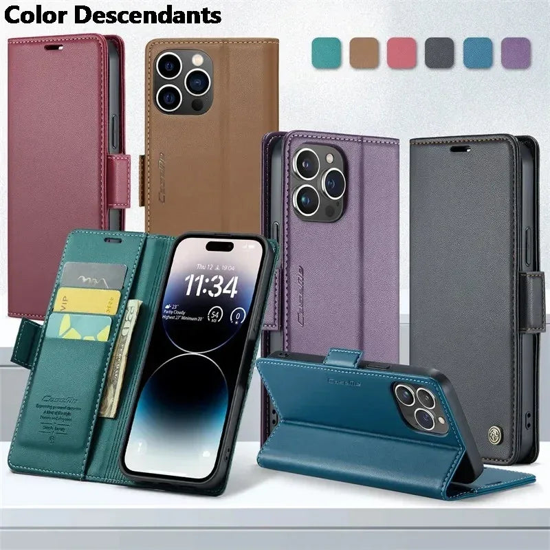 Iphone 15 Pro Max Case Iphone 13 14 12 11 Pro Max SE X XR XS Max 8 7 6 6S Plus Card Slot High-grade Leather Cover Phone Case