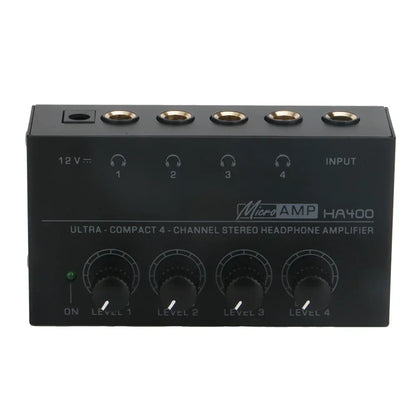 HA400 Ultra-Compact Stereo Audio Amplifier 4 Channels Mini Headphone Amplifier With Power Adapter 10MHz Earphone Amp for Music
