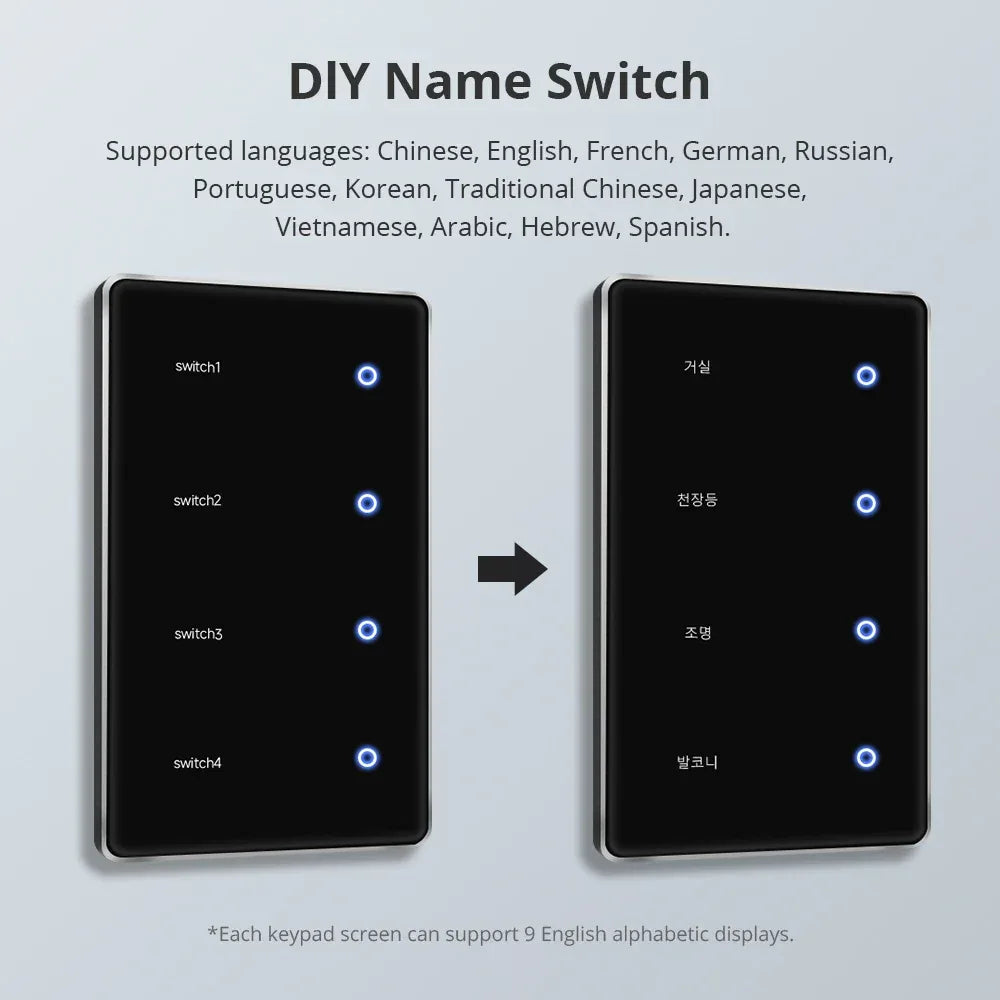 Zemismart Zigbee DIY Name Switch US Black Touch Panel Smart Display Screen Light Switch Work with Tuya Smart Life App