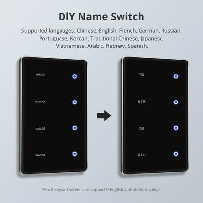 Zemismart Zigbee DIY Name Switch US Black Touch Panel Smart Display Screen Light Switch Work with Tuya Smart Life App