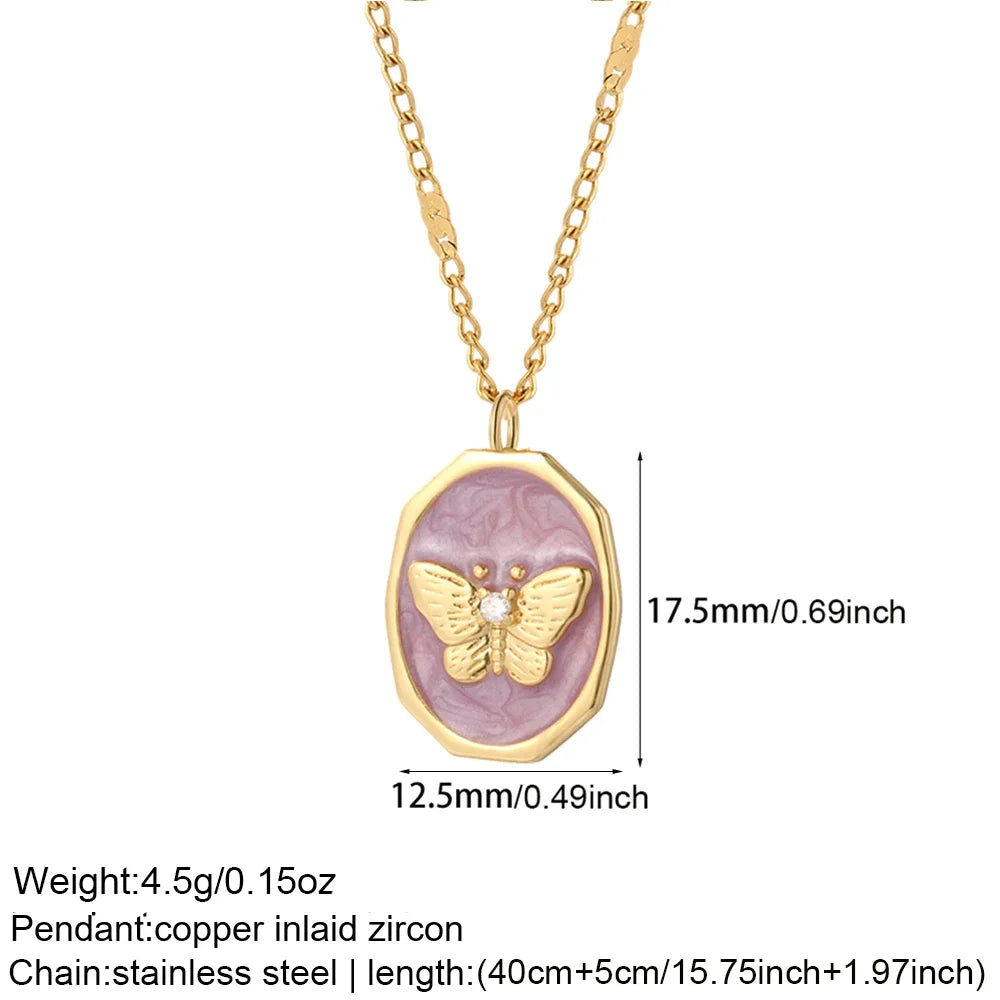 Bohemian Heart Animals Necklace for Women Cute Heart Punk Motocycle Pendant Gold Color Stainless Steel Long Chain Collars Neck