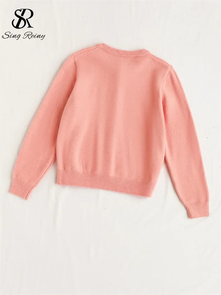 SINGREINY Knitted Solid Soft Sweater Cardigan Ladies O-Neck Full Sleeves Pearls Buttons Chic Design Autumn Casual Warm Pullover