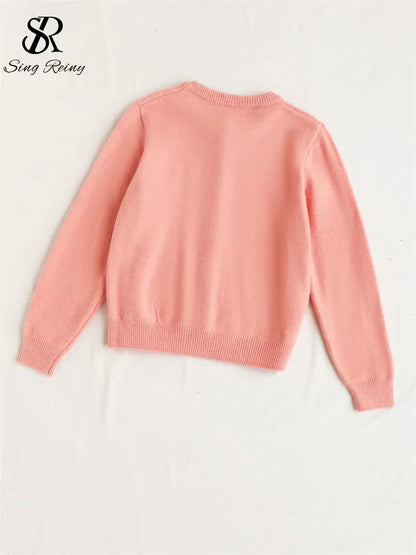 SINGREINY Knitted Solid Soft Sweater Cardigan Ladies O-Neck Full Sleeves Pearls Buttons Chic Design Autumn Casual Warm Pullover