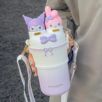 Hello Kitty Stainless Steel Insulated Cup, 550ML Portable Water Bottle for Outdoor Travel,Two Drinking Ways.  Cute Birthday Gift