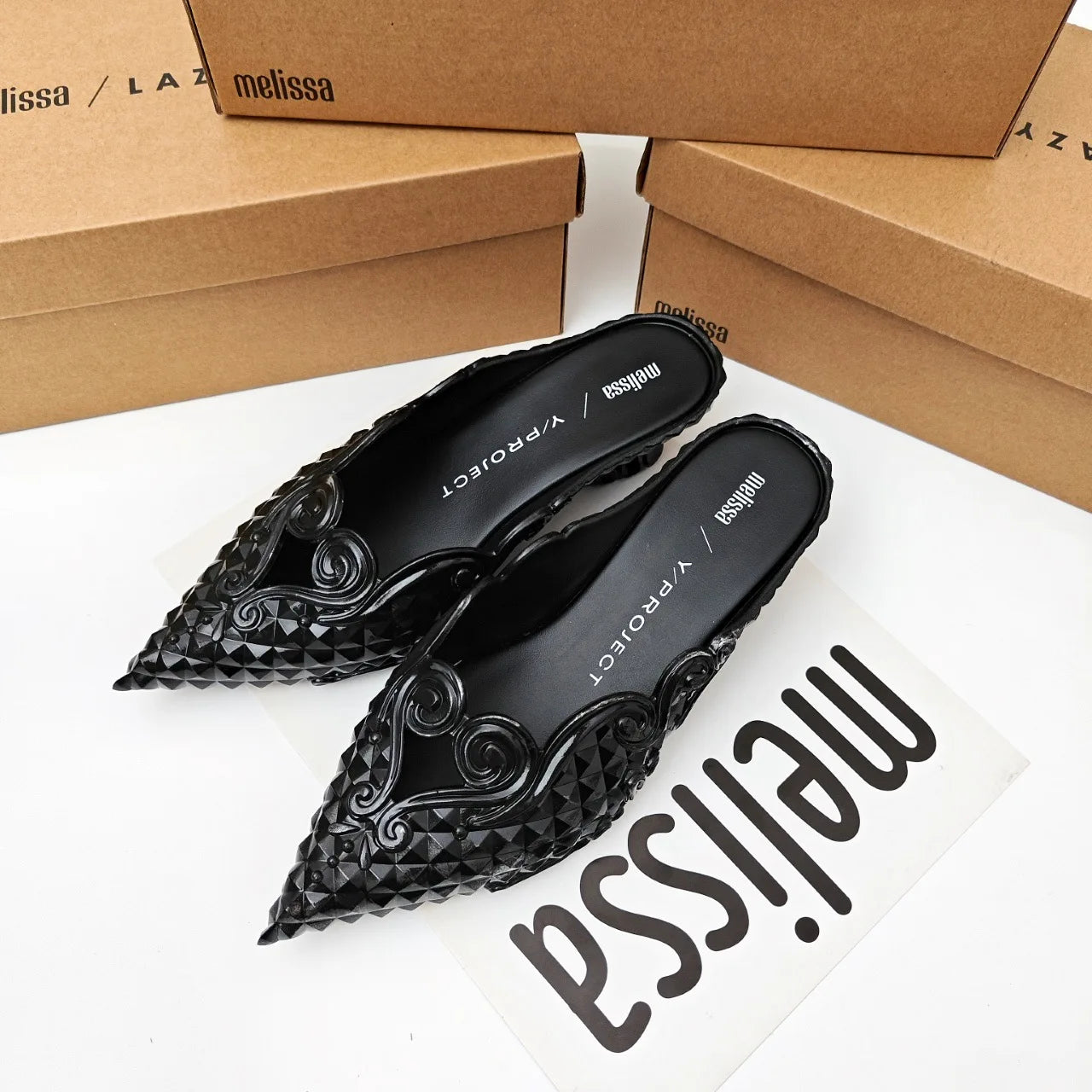 Design Big Butterfly Knot Melissa Women Flat Mules Sandals High Quality Cozy Patent Leather Pointed Toe Back Strap Shoes