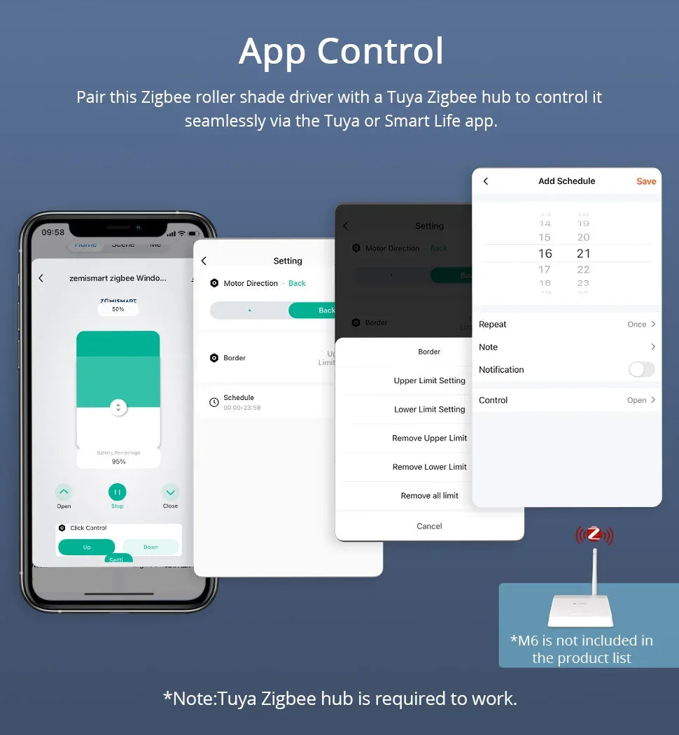 Zemismart Zigbee Smart Roller Shade Driver Built in Battery with Knob Control Speed Work with Tuya App Alexa Google Home Voice