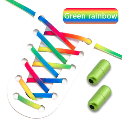 Frosted Capsule Buckle No Tie Shoelace Round Elastic Shoe Laces Sneakers Gradient Colorful Shoelace Without Ties for Kids Adult