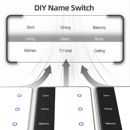Zigbee Smart DIY Name Switch Work with Tuya App US Type Display Screen Touch Wall Light Switch Alexa Google Home Voice Control