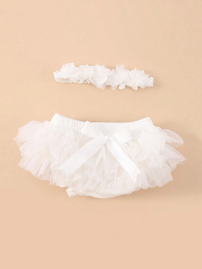 Boutique Baby Girls Tutu Bloomers Diaper Cover Newborn Soft Fluffy Solid Color Tulle Bloomer Skirts and Flower Headband Set