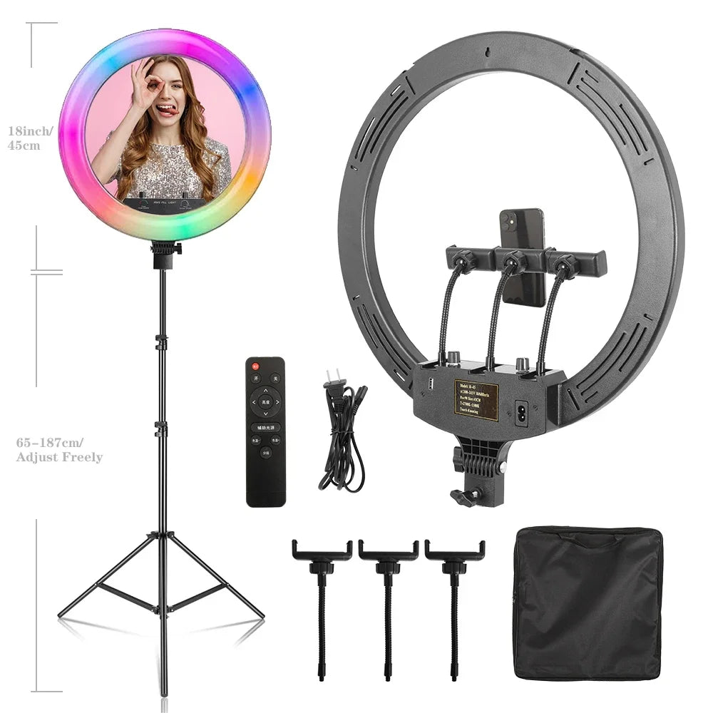 SH Ring Light 18inch Kit 36W 6500K Professional LED Control Stand Phone Holder Tube  Bag for Tattoo Lash Extension Barber Light