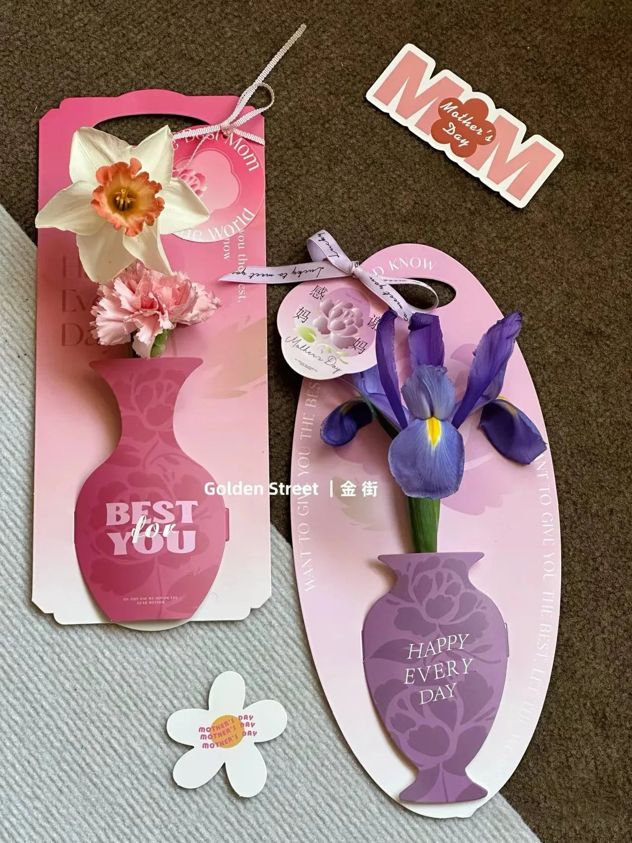 10Pcs Mother's Day Flower Box Creative Vase Shape Single Bouquet Flower Arrangement Handbag Valentine's Day Wedding Gifts Decor