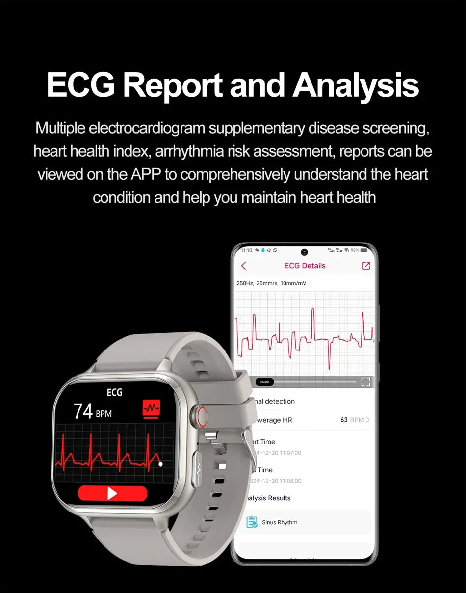 2025New Medical Grade ECG+PPG Smart Watch BMI Body Fat Uric Acid Painless Non-invasive Blood Sugar Monitoring Calling Smartwatch