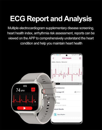 2025New Medical Grade ECG+PPG Smart Watch BMI Body Fat Uric Acid Painless Non-invasive Blood Sugar Monitoring Calling Smartwatch