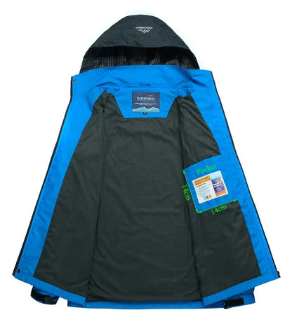 Men's Autumn Hiking Jacket Hooded Removable Waterproof Lightweight Rain Coat Trekking Outdoor Camping Casual Sportswear