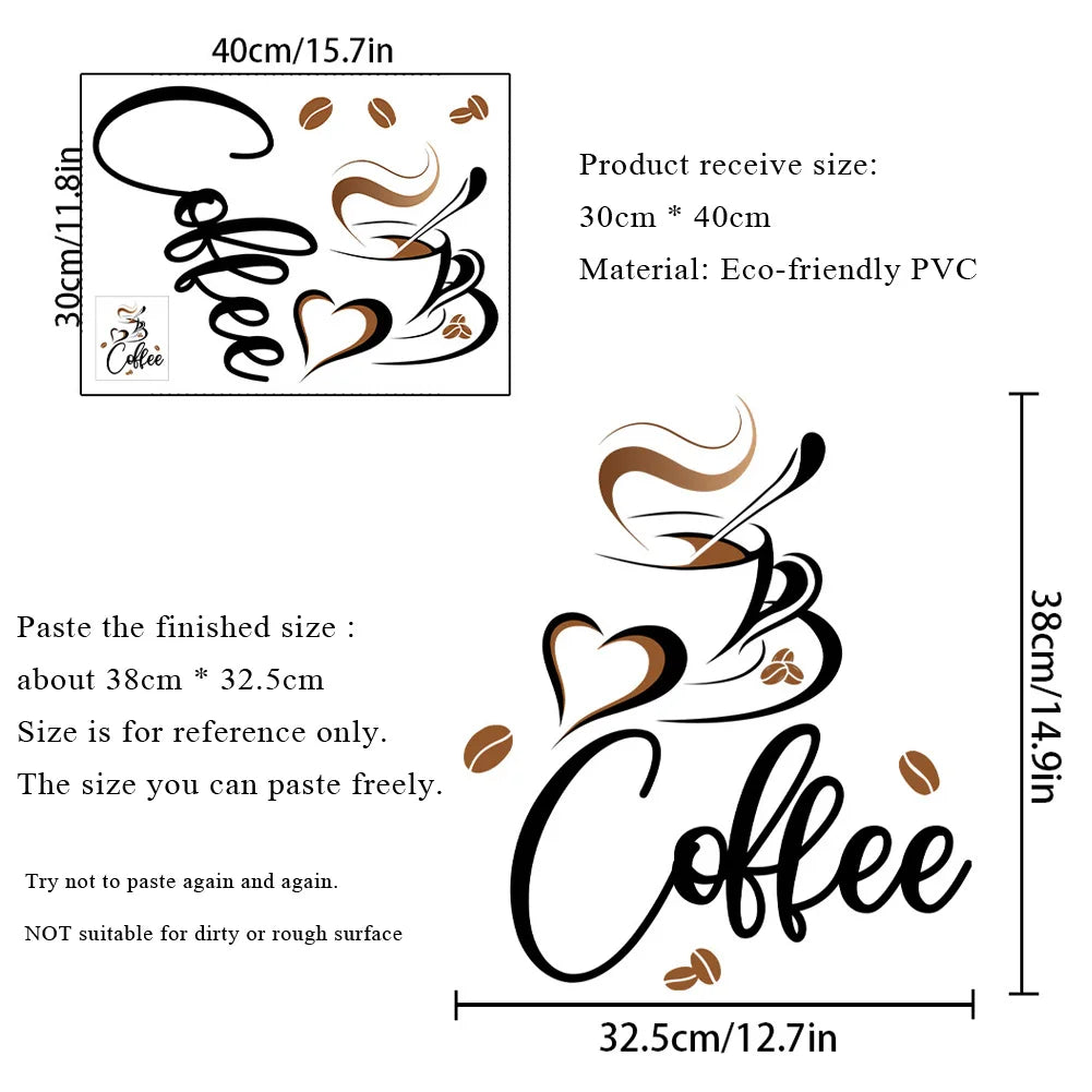 Creative Coffee Cup Wall Stickers Living Room Restaurant Decoration Mural Cafe For Kitchen Home Decor Self-adhesive Wallpaper