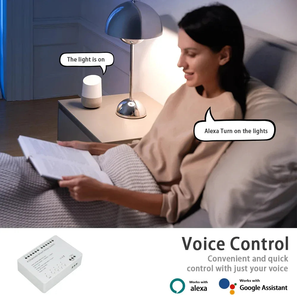【4 Channel Smart Relay】Tuya WiFi+RF433 DIY Module AC 100-240V/DC 5-24V Alexa Remote Timer Switch for LED Light Home Automation