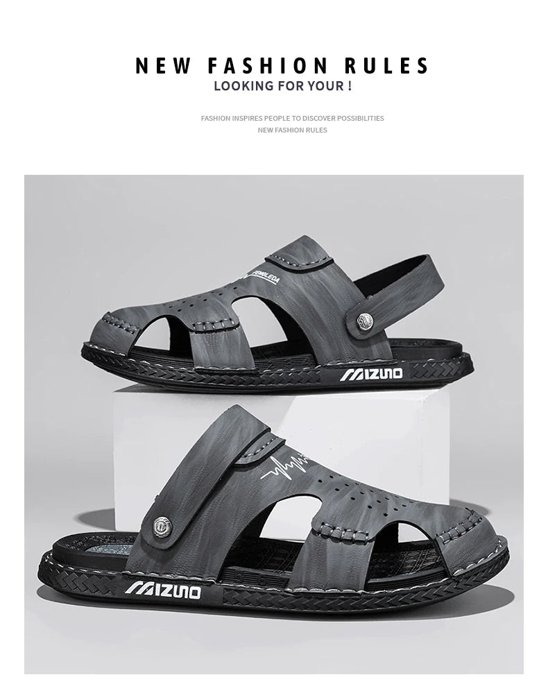 Men's Baotou Sandals Summer new Outdoor Cool Breathable Anti slip Waterproof Beach Shoes Soft Sole Fashion Dual purpose Slippers