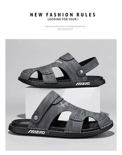 Men's Baotou Sandals Summer new Outdoor Cool Breathable Anti slip Waterproof Beach Shoes Soft Sole Fashion Dual purpose Slippers