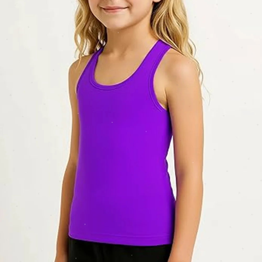 Boys Round Neck Sleeveless Stretch Undershirt Girls Seamless Cotton Wide Strap Racerback Tank Children Kids Vests 2T-14 Years