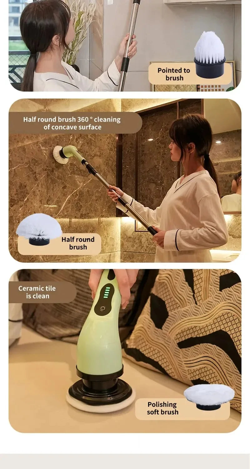Cordless Multifunctional Electric Cleaning Brush - Spin Scrubber Portable Toilet Mop for Kitchen & Bathroom