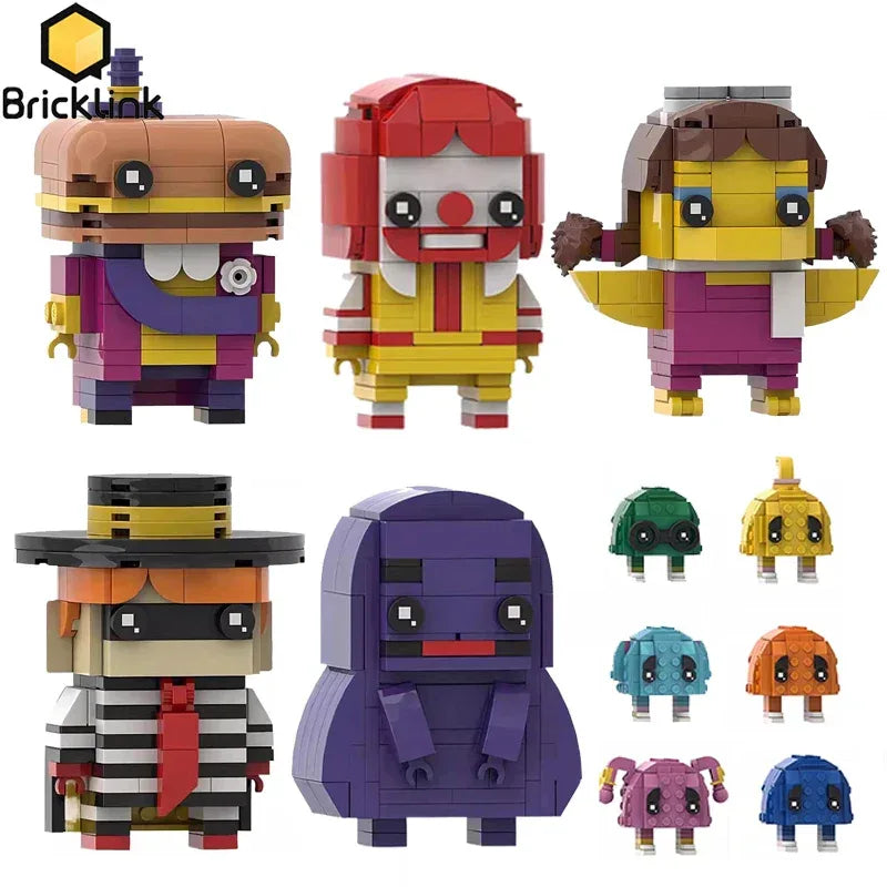 Bricklink Friends Fast Food Restaurant Anime Figures Bricks Head Ronald Milkshake Grimaced Building Blocks Toys Christmas Gift