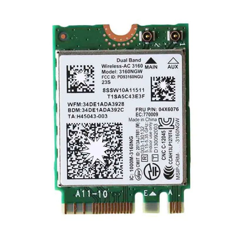 Dual Band Wireless-AC 3160 AC3160 802.11ac+BT 4.0 WiFi Card For  Yoga 3 500 E50 B51 B70 G40 G70 Z70 Series FRU 04X6076