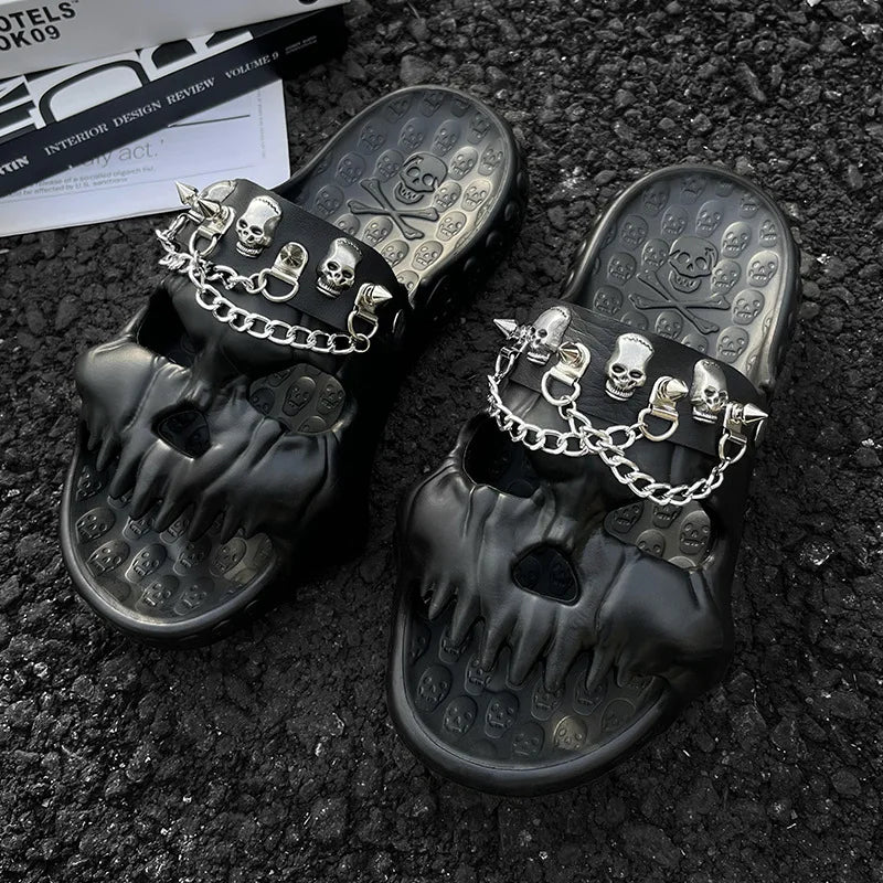 Skull Slides Sandals for Men Women Non-Slip Sport Cloud Slippers on Comfy Beach Halloween Skull Slides Home Thick Soft Shoes