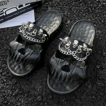 Skull Slides Sandals for Men Women Non-Slip Sport Cloud Slippers on Comfy Beach Halloween Skull Slides Home Thick Soft Shoes