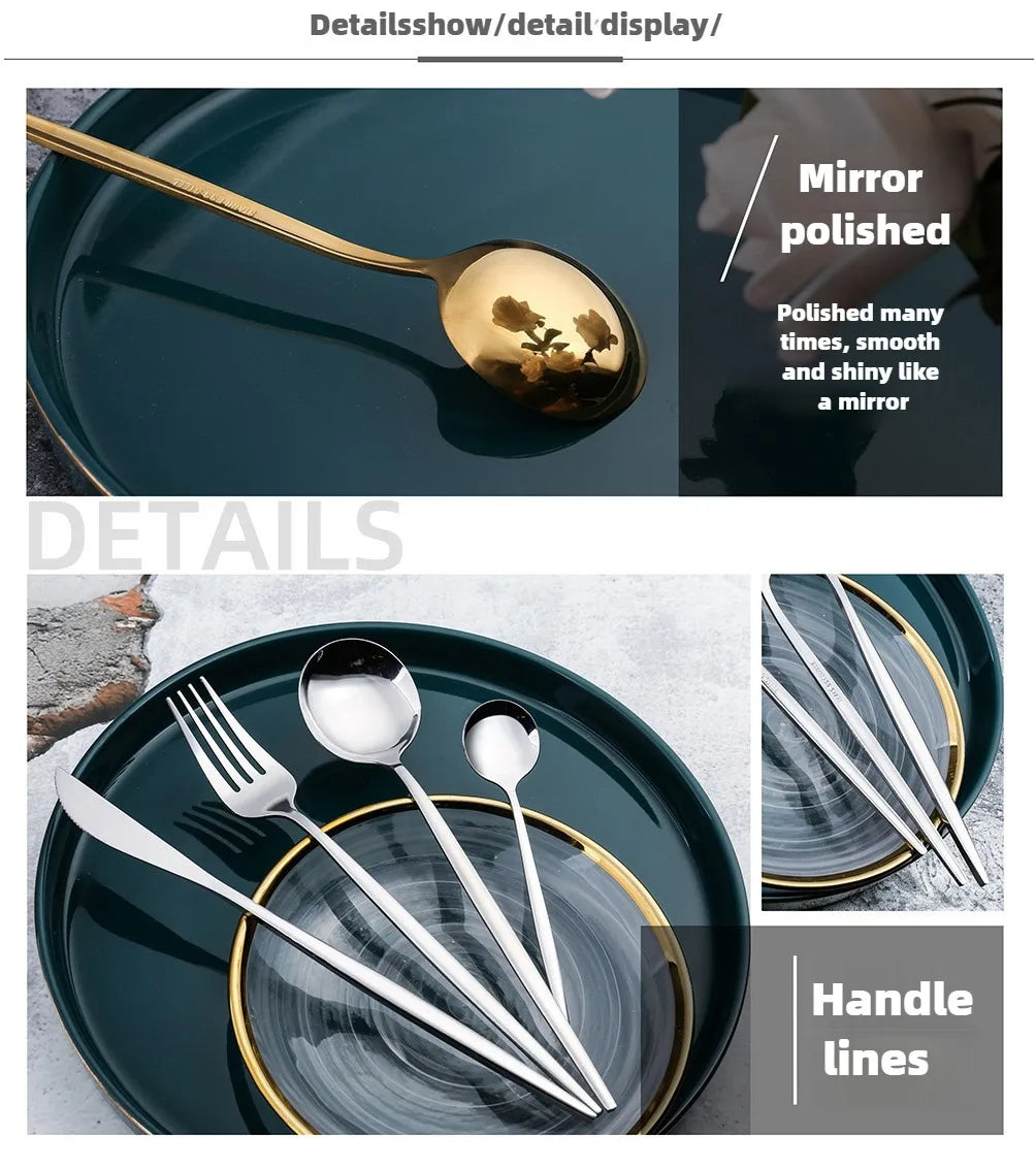 2PC/4PC Cutlery Set Stainless Steel Glossy Titanium Black Gold Cutlery Knife Fork Spoon Tea Spoon Set Kitchen Accessories