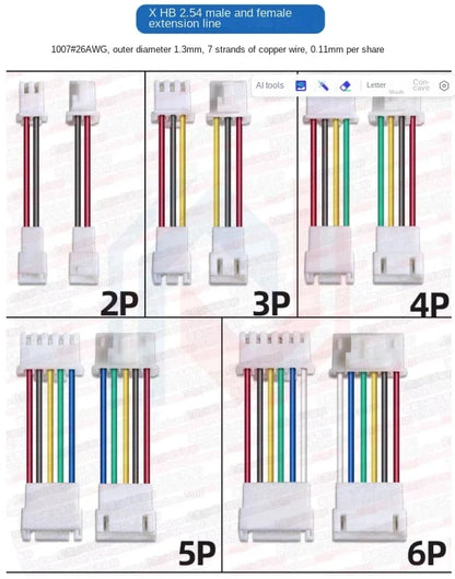 1.25/1.5/HY/PH2.0/XH/XHB/Dupont/SM2.54/2510/VH3.96 Connector Cable 2-6P Plug Socket Male Female Wire Connector Extension Cable