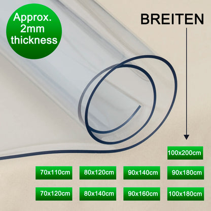 2mm Rectangular Table Film Crystal Clear PVC Transparent  Waterproof Tablecloth Christmas Decoration High Gloss Protector Cover