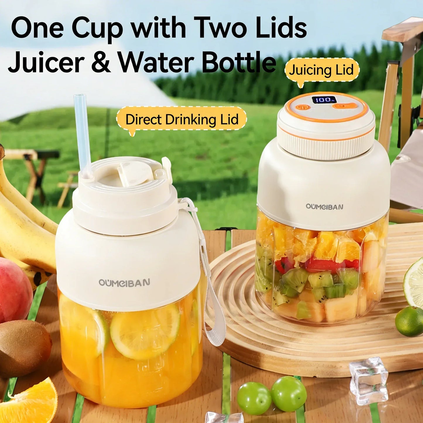 Home Portable Juicer 1400ML, Fresh Fruit Mixer with 48 Blades, USB Rechargeable Multifunctional Ice Crusher Smoothie Blender