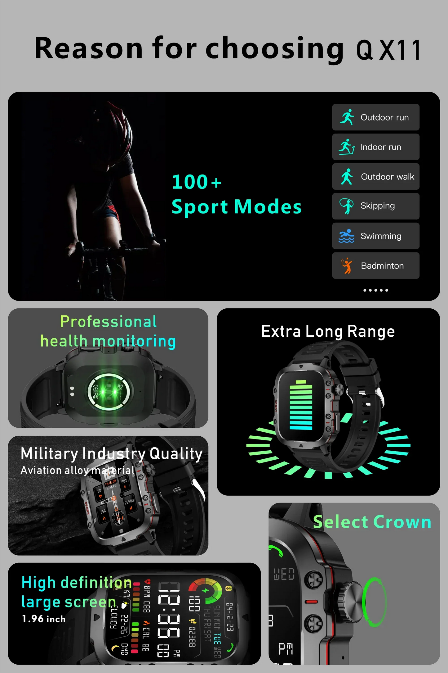 LIGE Outdoor Smart Watch Men 2.01" Screen 3AT Waterproof Watches Bluetooth Call Ai Voice Sport Smartwatch For Android Xiaomi IOS