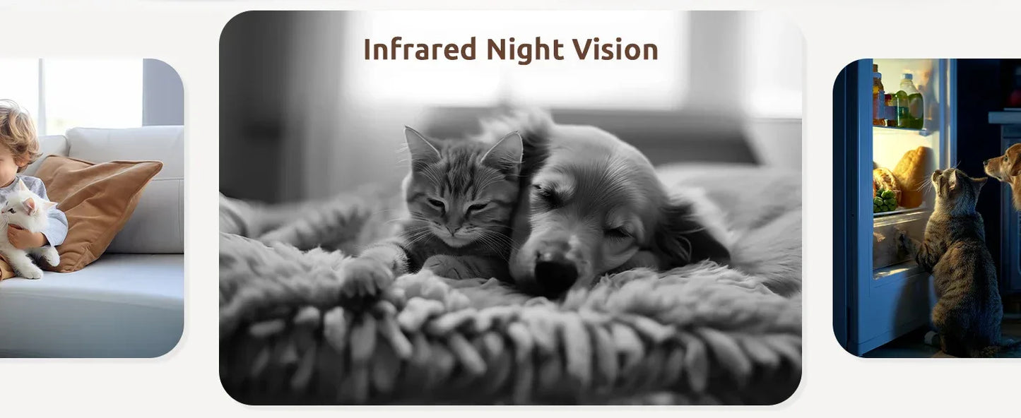 Pet Camera 2K, 360° Indoor Security Camera, Dog Camera with Phone App, PTZ Cameras for Home Security Indoor, No plug